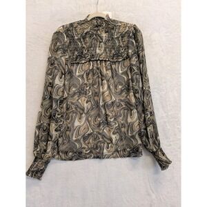 Haver London Smocked Neck Long Sleeve Printed Blouse Top Women's‎ S P